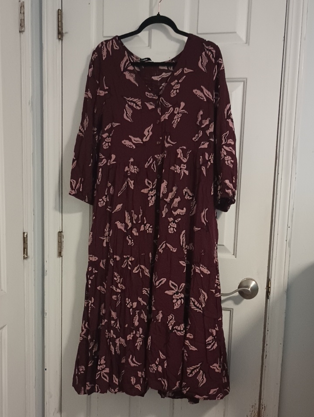 Sonoma Maroon Maxi Dress with Pink Floral Print